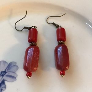 Hand Crafted Red/Coral Beaded Drop Earrings